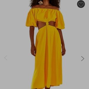 FARM RIO sz M Off-Shoulder Cutout Knot-Waist Linen-Blend Midi Dress